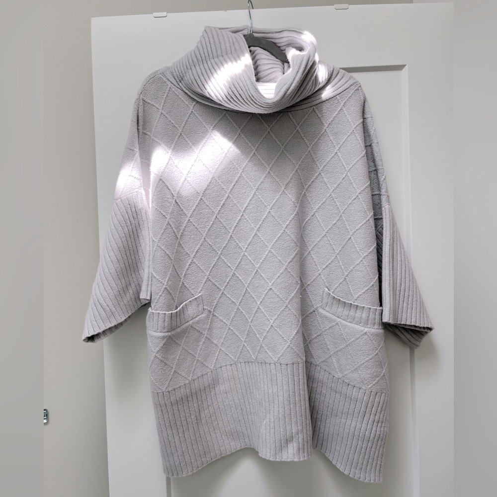 Andrea Jovine Cowl Neck Poncho Grey with Pockets